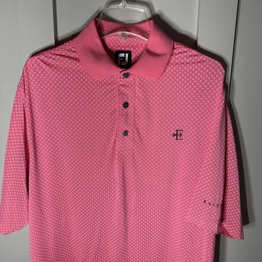 FootJoy Golf Polo Shirt Mens L Pink Floral Pattern Short Sleeve Performance Flex - Picture 2 of 6